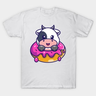 Cute baby cow with doughnut cartoon T-Shirt